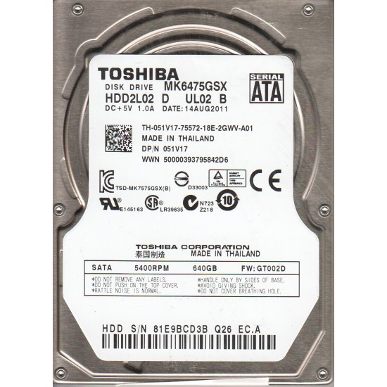 TOSHIBA ARIZALI SATA HARDDİSK 640 GB MK6475GSX TOSHIBA ARIZALI SATA HARDDİSK 640 GB MK6475GSX